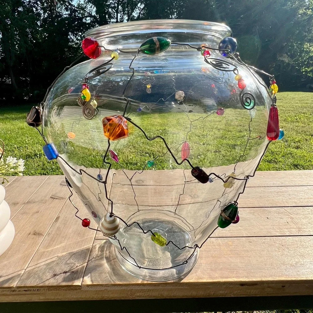 Large Wire and Beaded Glass Vase - Picture 7 of 7